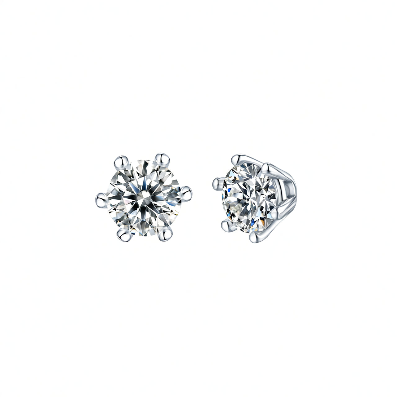 Pendientes de Tuerca con Seis Garras de Moissanita Redonda Color D Chapados en Oro de 18K de Plata de Ley 925 Estilo Ins Geométricos para Mujer