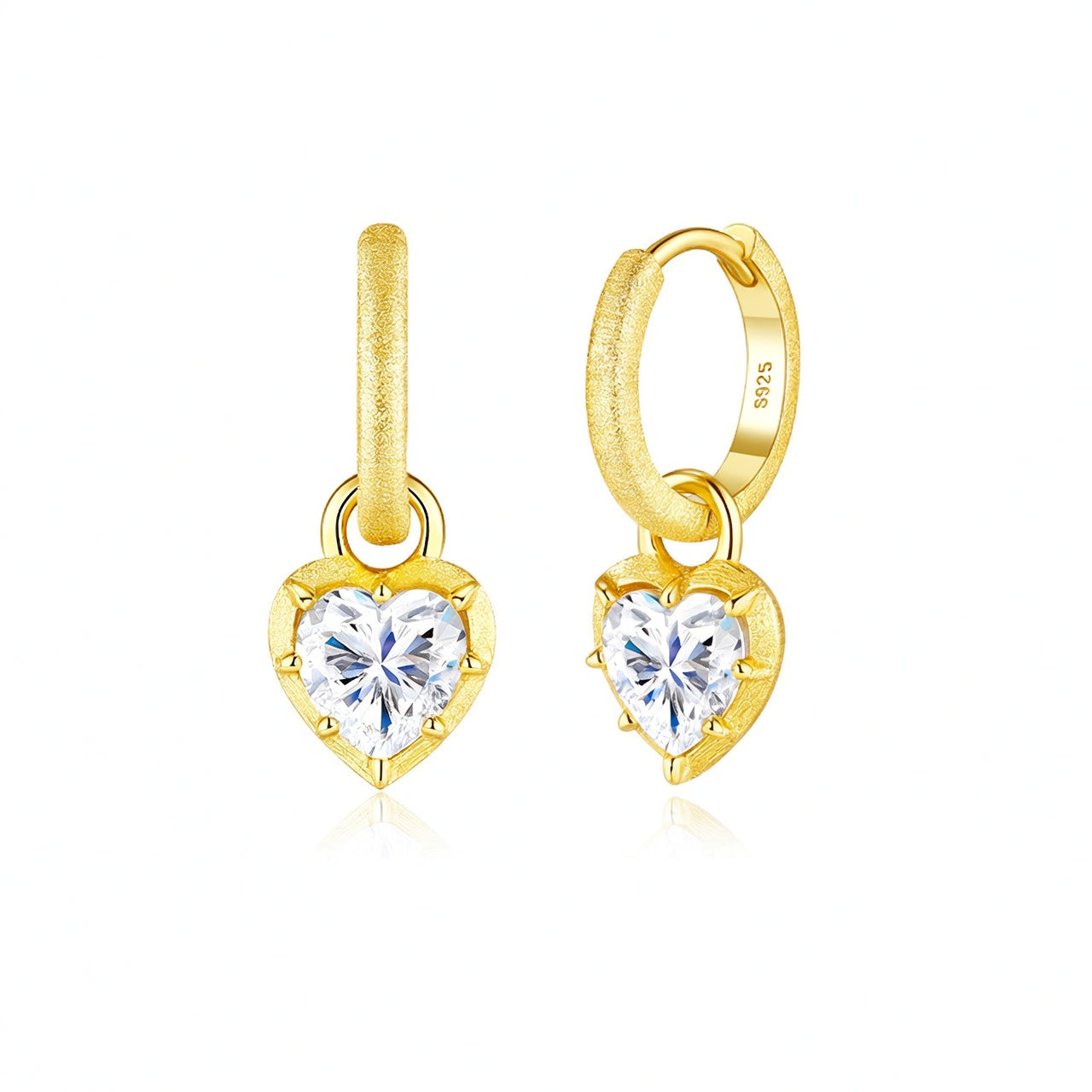 Ins Style 925 Sterling Silver 18K Gold Plated Heart Shaped 1 Carat Moissanite Stud Earrings for Women