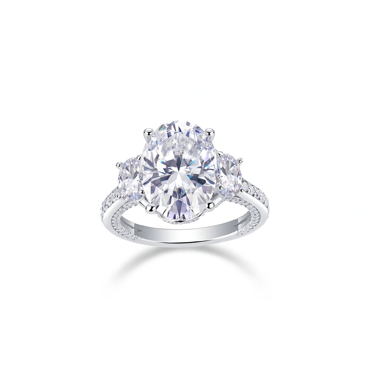 Anello a tre pietre in moissanite in argento sterling 925, a forma di uovo geometrica alla moda da donna