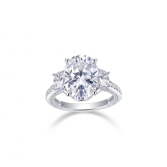 Anillo de tres piedras para mujer de moissanita, plata de ley 925, con forma de huevo, geométrico y a la moda