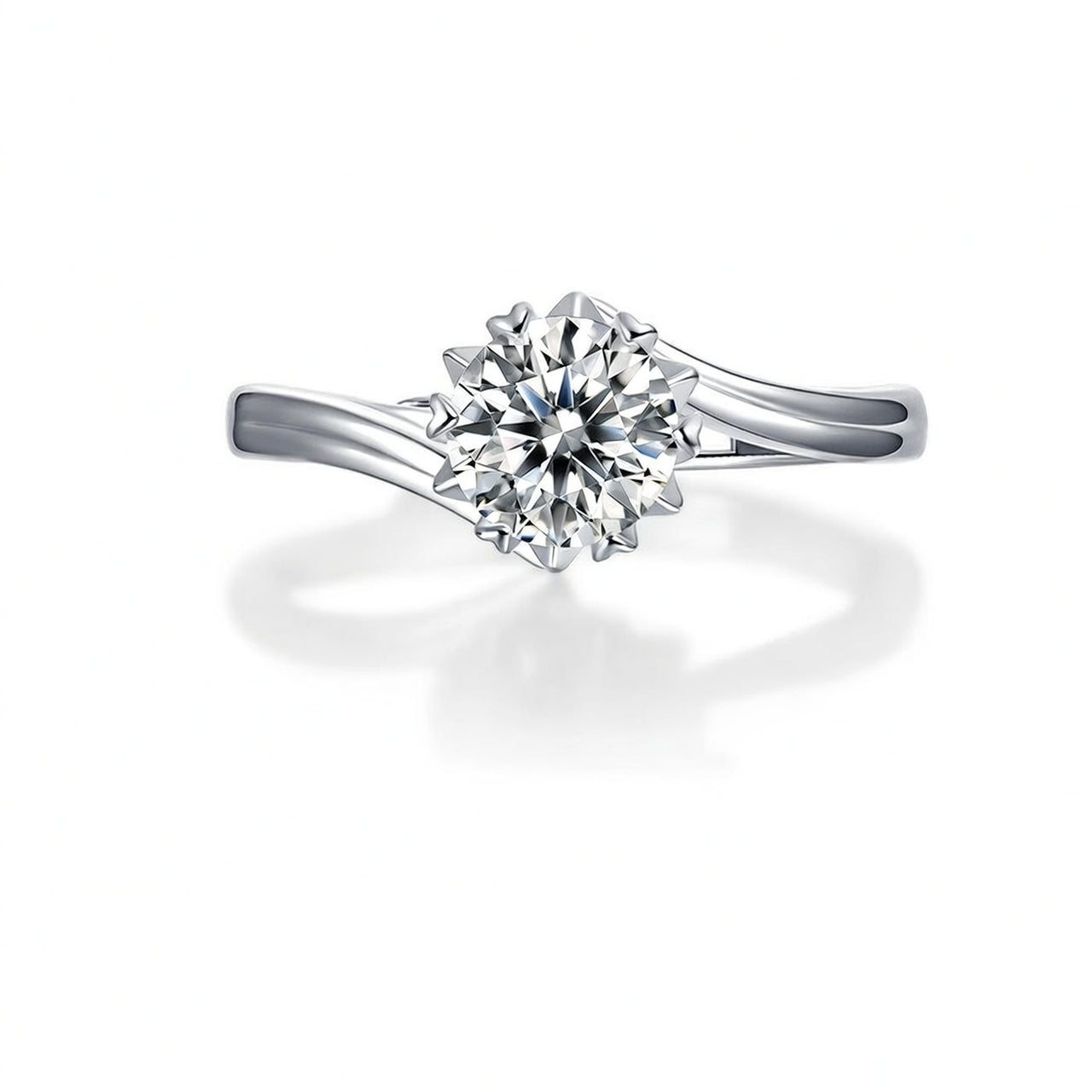Anello in Argento Sterling 925 Stile Ins con Fiocco di Neve, Stella, Intarsio in Moissanite e Placcatura in Oro 18K da Donna