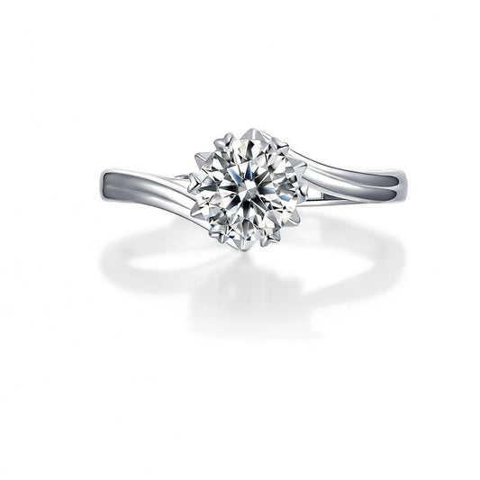 Anello in Argento Sterling 925 Stile Ins con Fiocco di Neve, Stella, Intarsio in Moissanite e Placcatura in Oro 18K da Donna