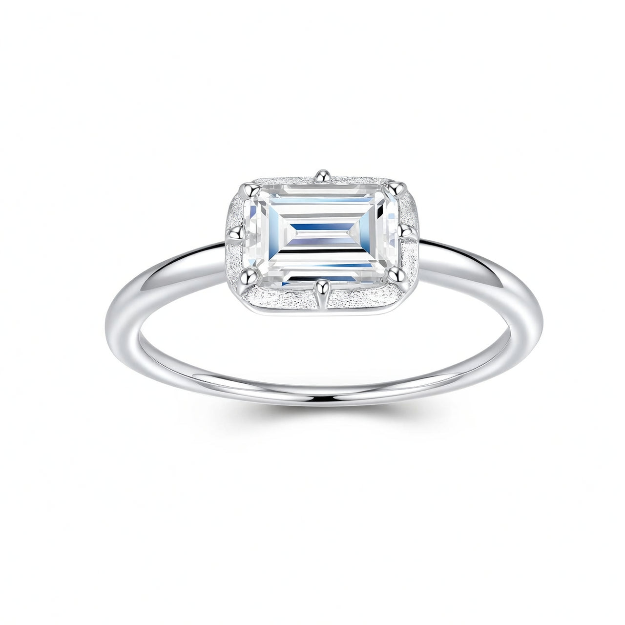 Anello da donna in argento sterling 925 placcato oro 18K spesso con intarsio di moissanite ottagonale geometrico, stile dolce