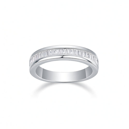 Anillo de Moissanita de Plata Esterlina 925 con Diseño Geométrico Minimalista y Lujoso de una Sola Fila Trapezoidal para Mujer