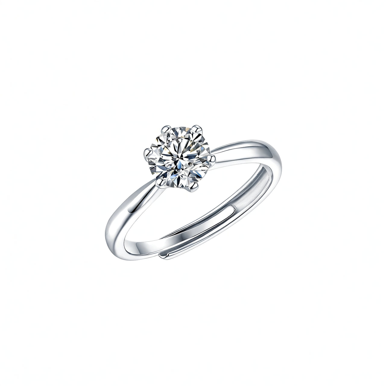 Sweet 925 Sterling Silver Geometric Moissanite Ring 18K Gold Plated 6-Prong Setting Open Adjustable Women's Jewelry