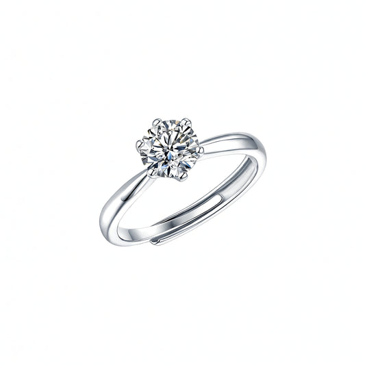 Anello in argento sterling 925 con moissanite, placcato oro 18K, con 6 griffe, aperto, regolabile, gioielli da donna