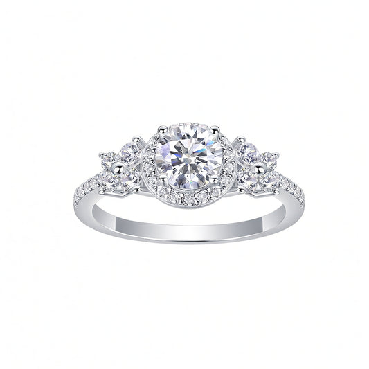 Anillo de lujo minimalista geométrico redondo de moissanita con pavé en plata de ley S925 con chapado en oro de 18 quilates para mujer