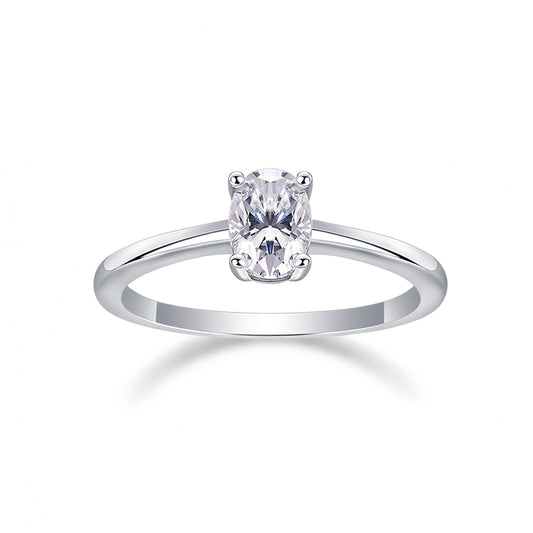 Anillo de Moissanita Ovalado de Lujo Minimalista de Plata de Ley 925 con Baño de Oro de 18K, Engaste de 4 Puntas para Mujer