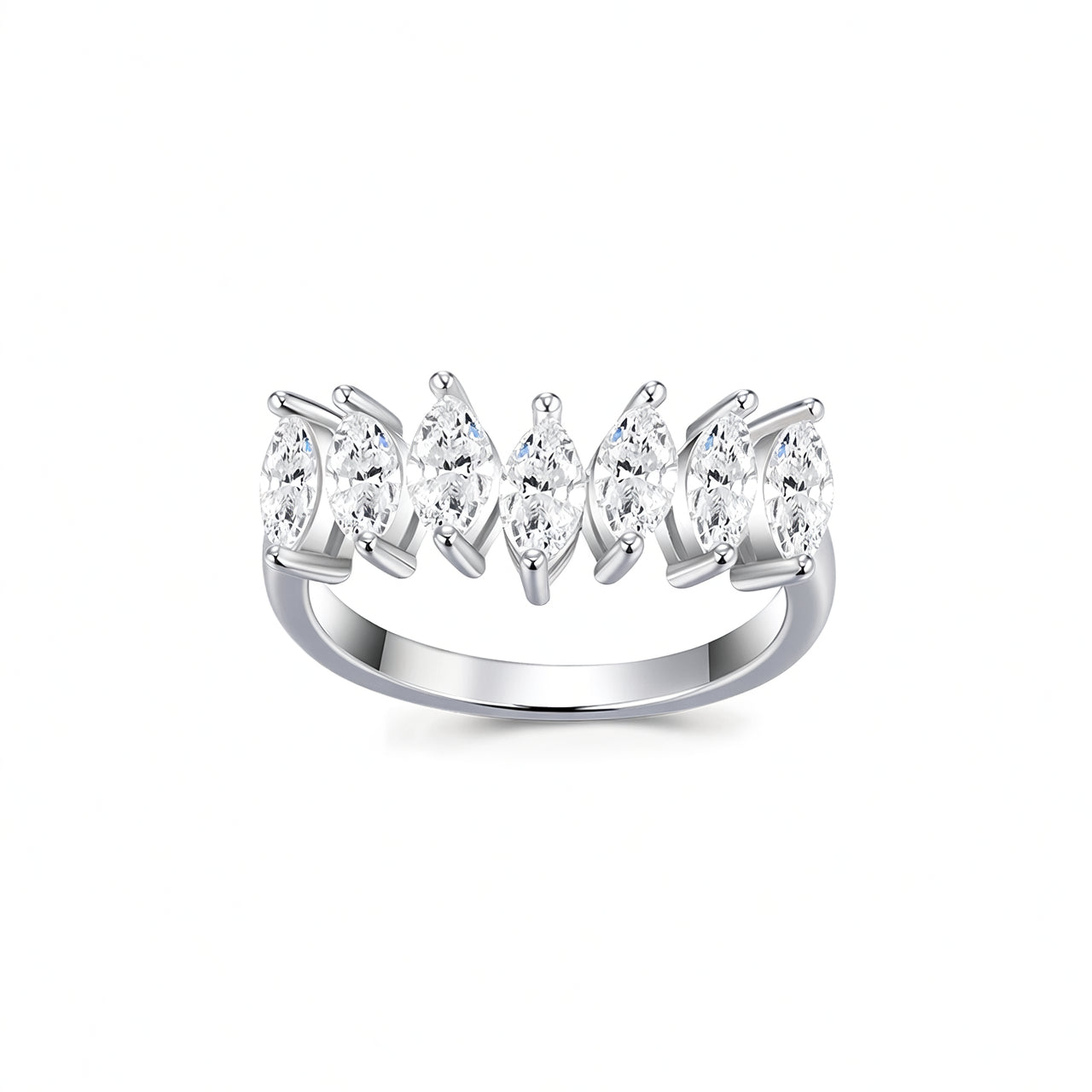Sweet Cool Style 925 Sterling Silver Marquise Half-Eternity Ring with Moissanite Inlay and 18K Gold Plating for Women