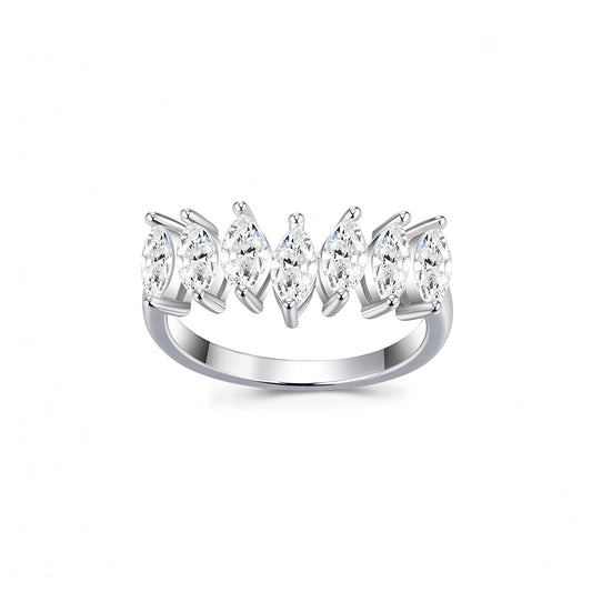 Sweet Cool Style 925 Sterling Silver Marquise Half-Eternity Ring with Moissanite Inlay and 18K Gold Plating for Women