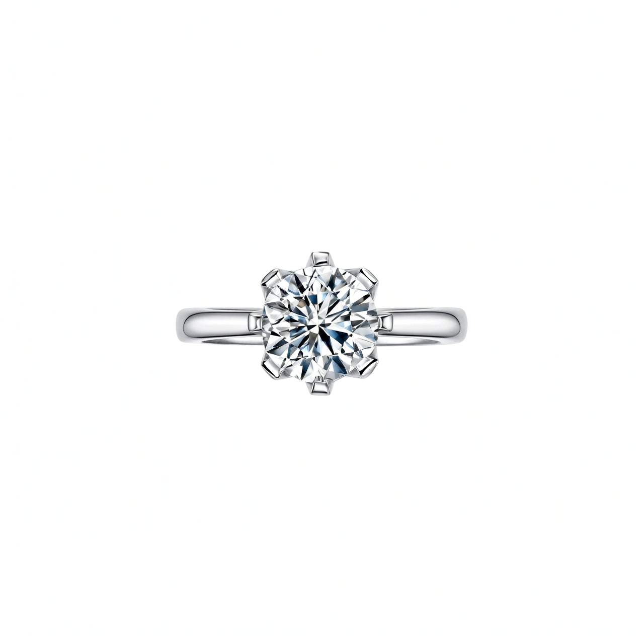 Sweet 925 Sterling Silver Geometric Moissanite Ring 18K Gold Plated 6-Prong Setting Open Adjustable Women's Jewelry
