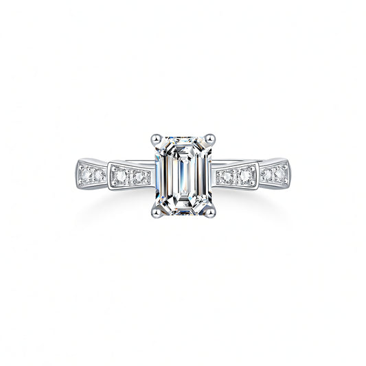 Anello di lusso geometrico a trapezio con moissanite, micro-pavé, in argento sterling 925 placcato oro 18K da donna