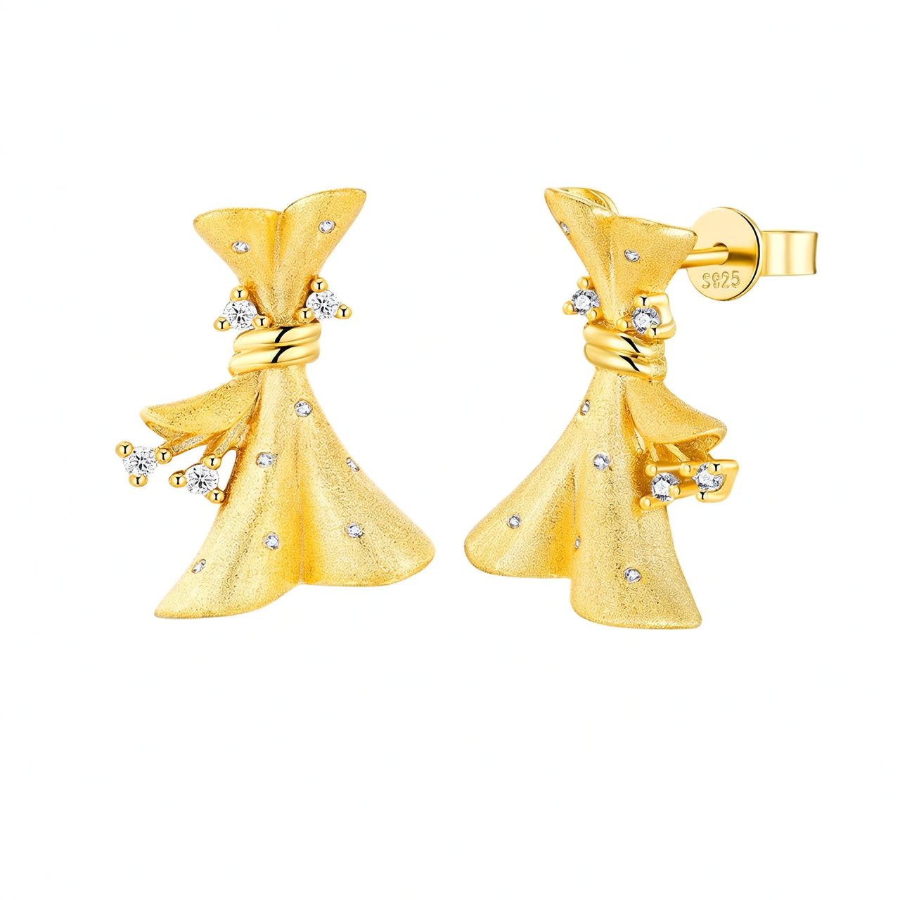 18K Gold Plated 925 Sterling Silver Geometric Bow Moissanite Stud Earrings for Women