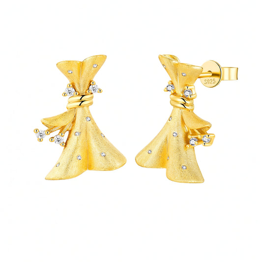 18K Gold Plated 925 Sterling Silver Geometric Bow Moissanite Stud Earrings for Women