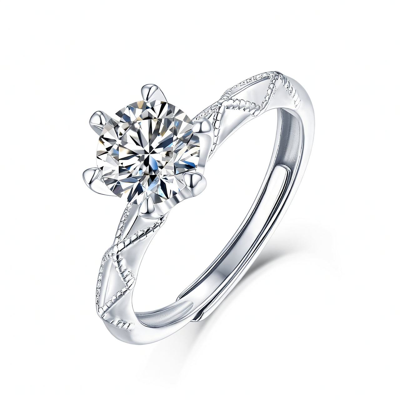 Sweet 925 Sterling Silver Geometric Moissanite Ring 18K Gold Plated 6-Prong Setting Open Adjustable Women's Jewelry