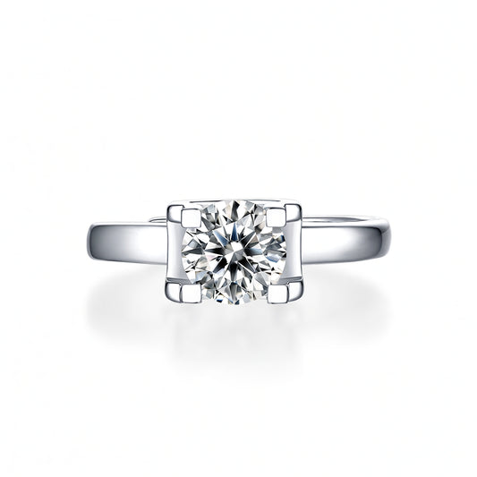 Anillo con Cabeza de Toro Geométrico Redondo de Plata Fina 925 Estilo Dulce con Incrustaciones de Moissanita y Baño de Oro de 18K para Mujer