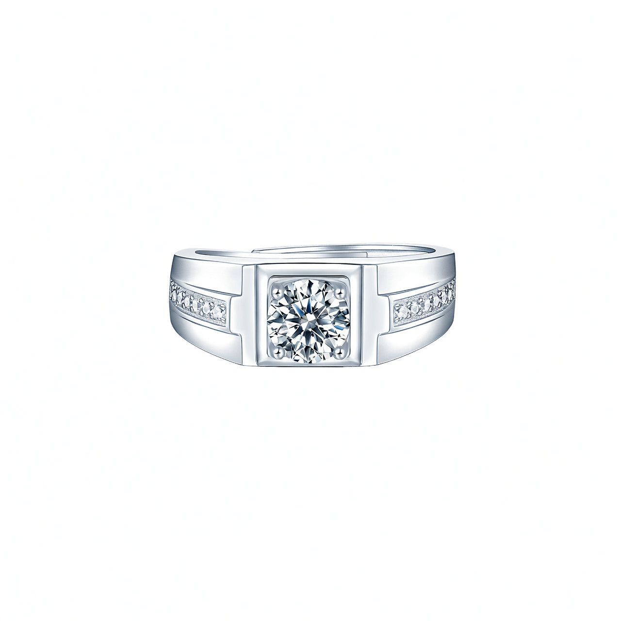 Ins Style Geometric 925 Sterling Silver Men's Ring with Moissanite Inlay and 18K Gold Plating