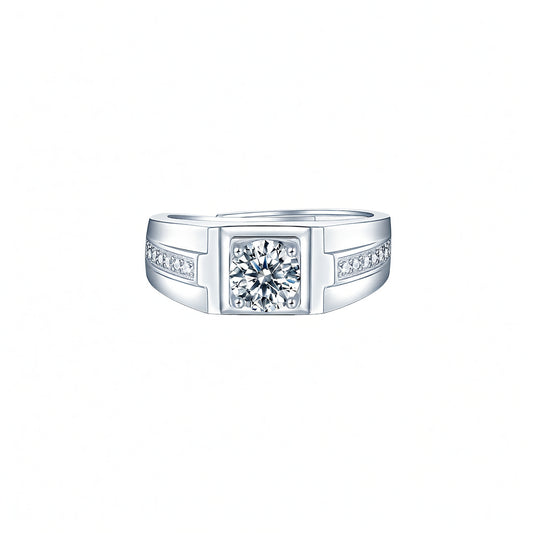 Anello da uomo geometrico in argento sterling 925 stile Ins con intarsio in moissanite e placcatura in oro 18 carati