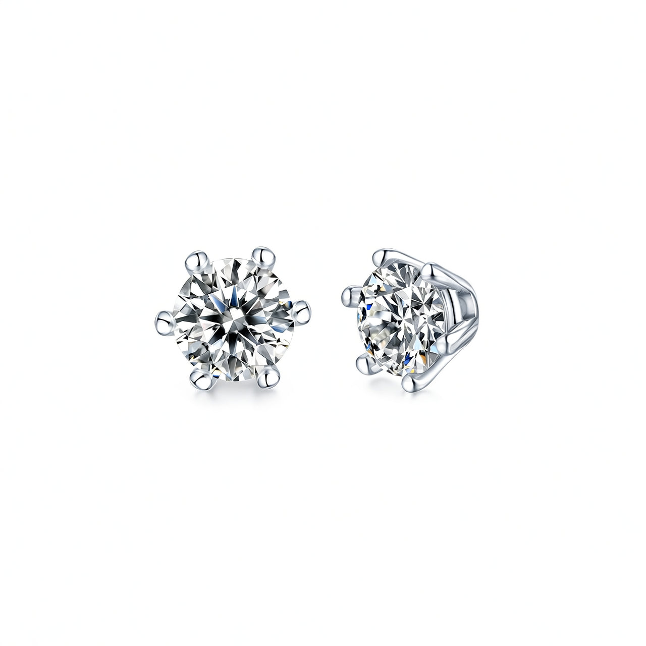 Pendientes de Tuerca con Seis Garras de Moissanita Redonda Color D Chapados en Oro de 18K de Plata de Ley 925 Estilo Ins Geométricos para Mujer