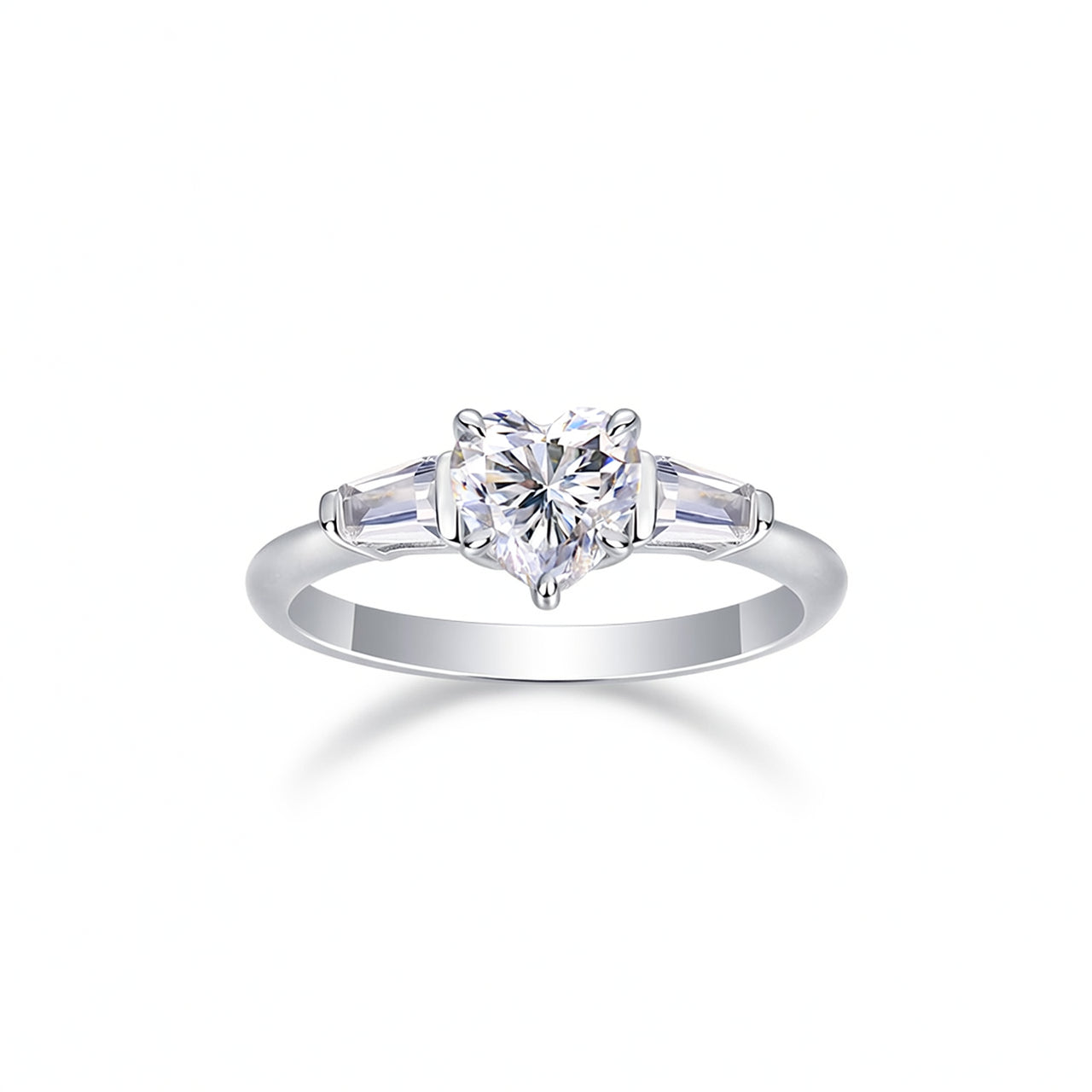 Sweet Heart Shaped 925 Sterling Silver Moissanite Ring with 18K Gold Plating