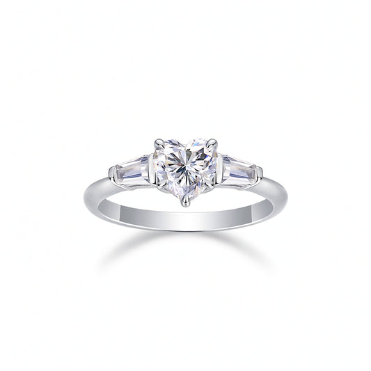 Anello in Moissanite a Forma di Cuore in Argento Sterling 925 con Placcatura in Oro 18K