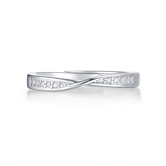 Anello Mobius geometrico placcato oro 18K in argento sterling S925 stile dolce con intarsio di moissanite per coppie