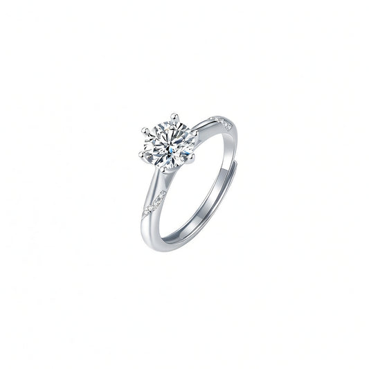 Anello aperto geometrico con moissanite Ins Style D-Color a sei griffe in argento sterling 925 placcato oro 18 carati