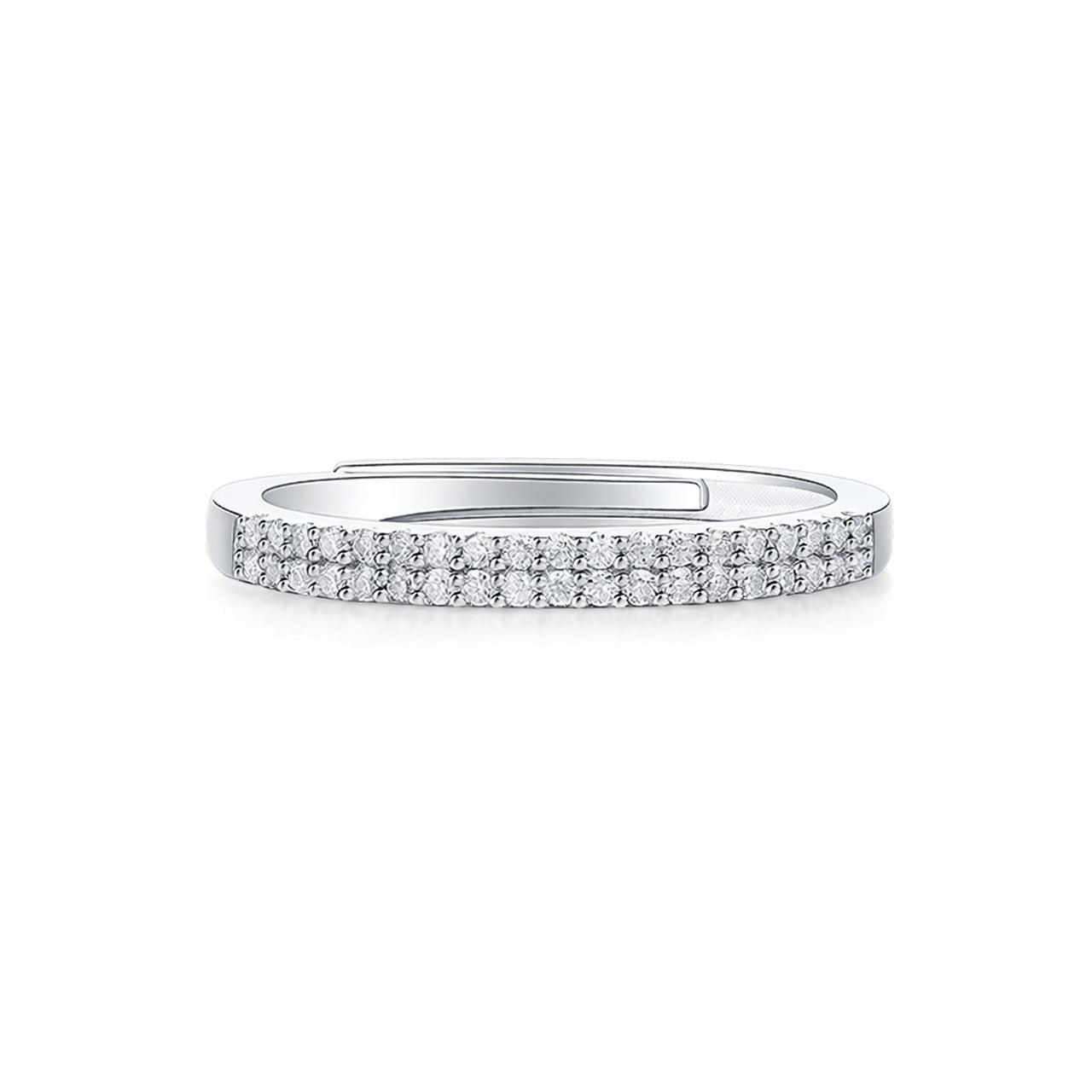 Anello con doppia fila di Moissanite rotonde, in stile minimalista Ins, in argento sterling 925 placcato oro 18K da donna