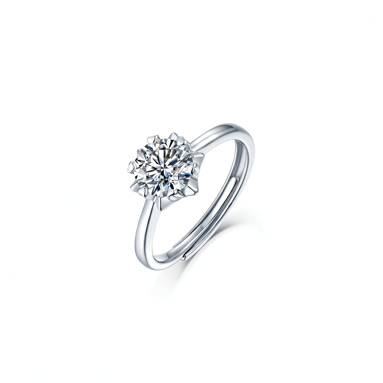 Sweet 925 Sterling Silver Geometric Moissanite Ring 18K Gold Plated 6-Prong Setting Open Adjustable Women's Jewelry