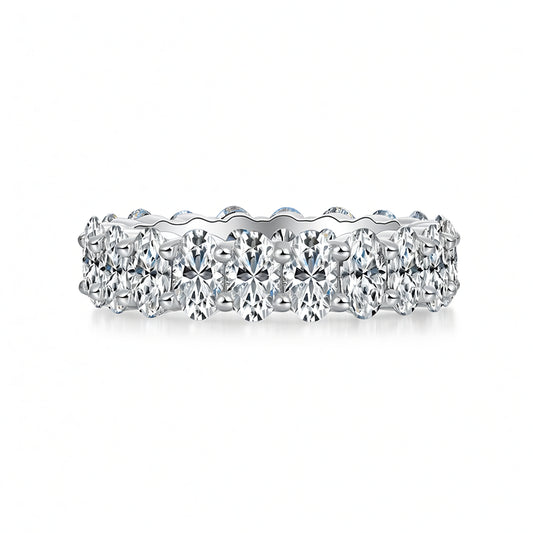 Anillo de Lujo Minimalista Oval Moissanita Pavé Plata de Ley 925 Baño de Oro de 18K Joyería para Mujer