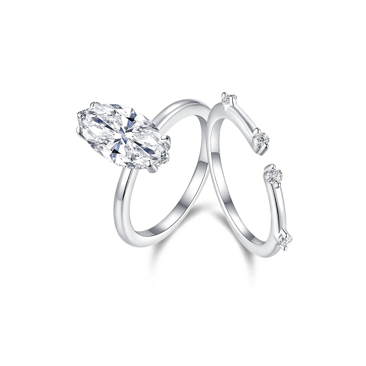 Anillo de plata de ley 925 de doble capa apilable de lujo con moissanita ovalada de 3 quilates y chapado en oro de 18 quilates