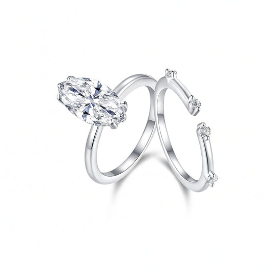 Anello di lusso a doppio strato impilabile in argento sterling 925 con moissanite ovale da 3 carati e placcatura in oro 18 carati