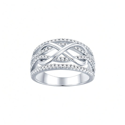 Anello in Moissanite di Lusso con Design Geometrico Incrociato e Vuoto, Argento Sterling S925, Placcato Oro 18K per Donna