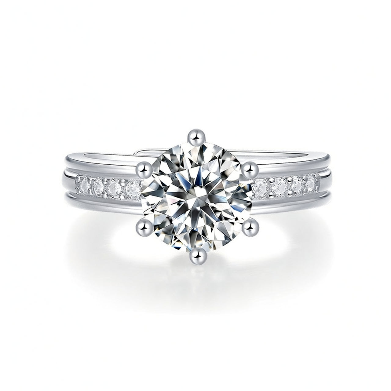 Luxury 925 Sterling Silver Geometric Moissanite Inlay Ring with 18K Gold Plating for Women