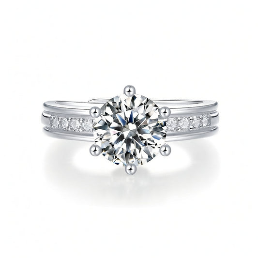 Luxury 925 Sterling Silver Geometric Moissanite Inlay Ring with 18K Gold Plating for Women