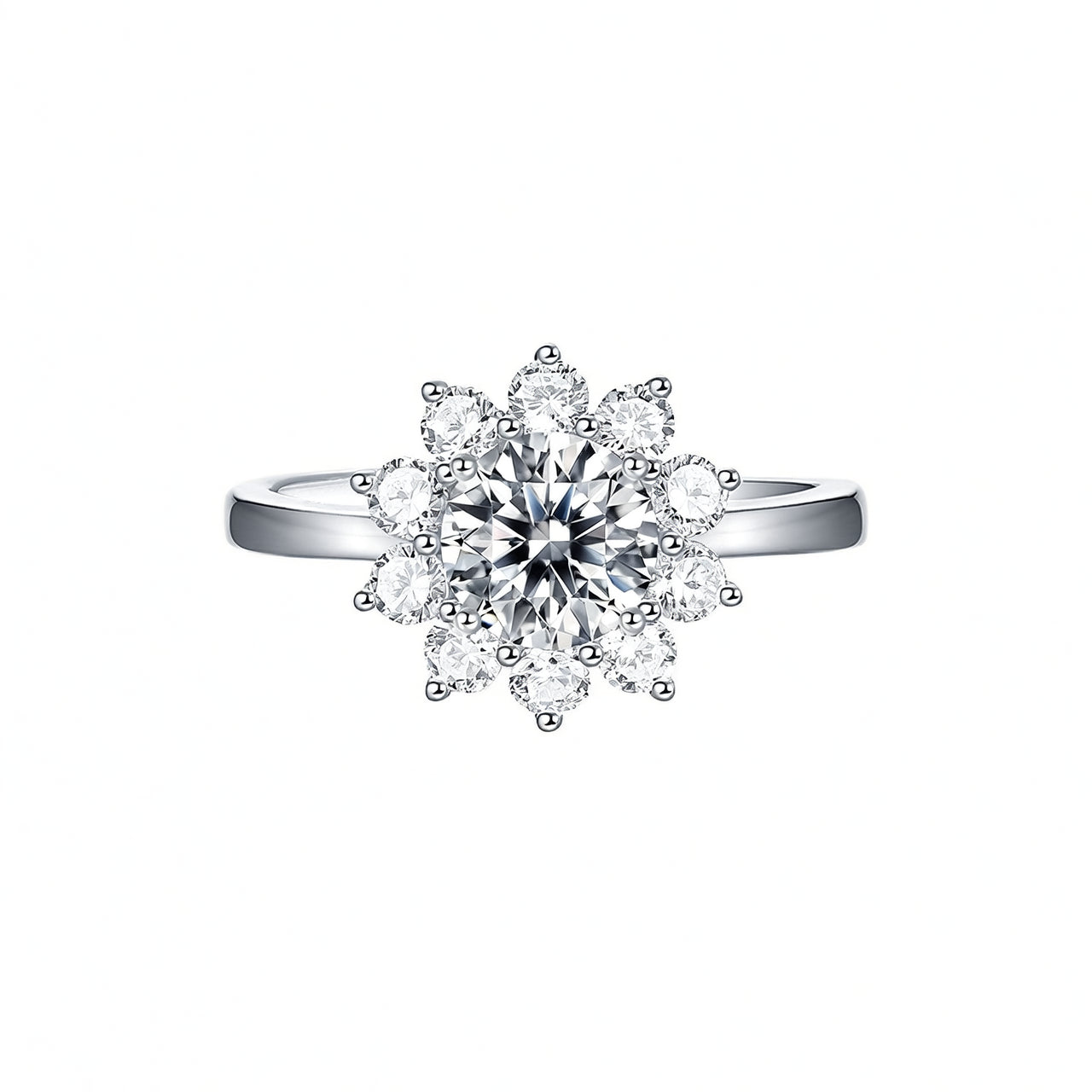 Luxury 925 Sterling Silver Moissanite Sunflower Ring with 18K Gold Plating for Women