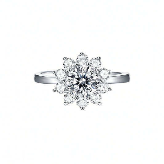 Anillo de lujo de plata de ley 925 con moissanita y baño de oro de 18 quilates con diseño de girasol para mujer