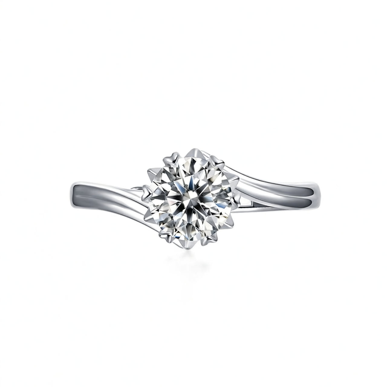 Anello in Argento Sterling 925 Stile Ins con Fiocco di Neve, Stella, Intarsio in Moissanite e Placcatura in Oro 18K da Donna