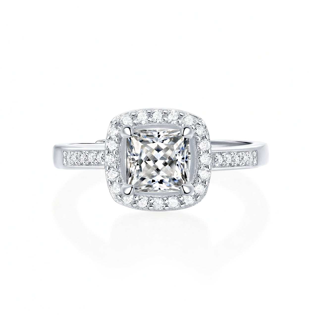 Anello elegante in Moissanite quadrata in Argento Sterling 925 con placcatura in Oro 18K e montatura a quattro griffe