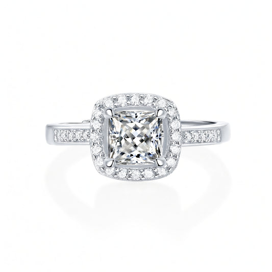 Anello elegante in Moissanite quadrata in Argento Sterling 925 con placcatura in Oro 18K e montatura a quattro griffe