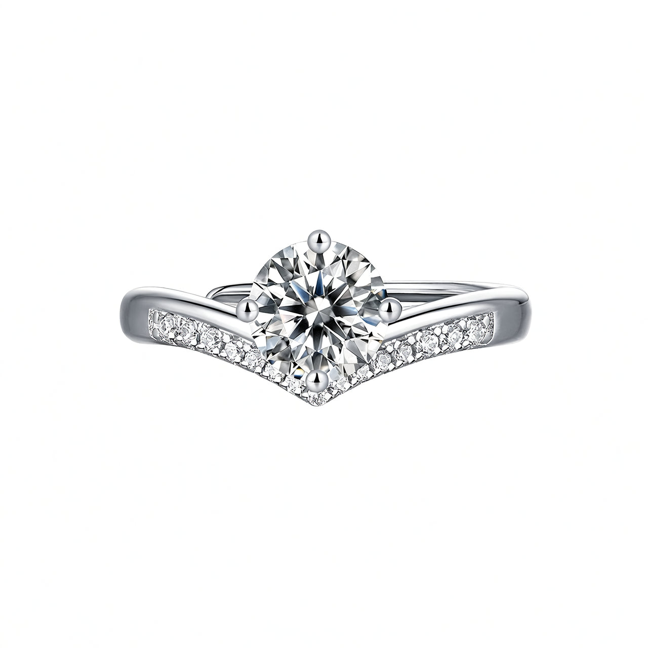 Anillo de corona de princesa de lujo con incrustaciones de moissanita redonda, plata de ley 925, chapado en oro de 18 quilates