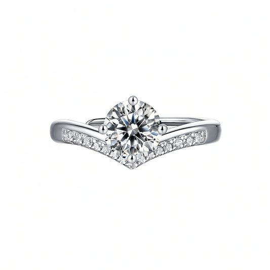 Anello di Lusso con Corona da Principessa e Intarsio Rotondo in Moissanite, Argento Sterling 925, Placcato Oro 18K