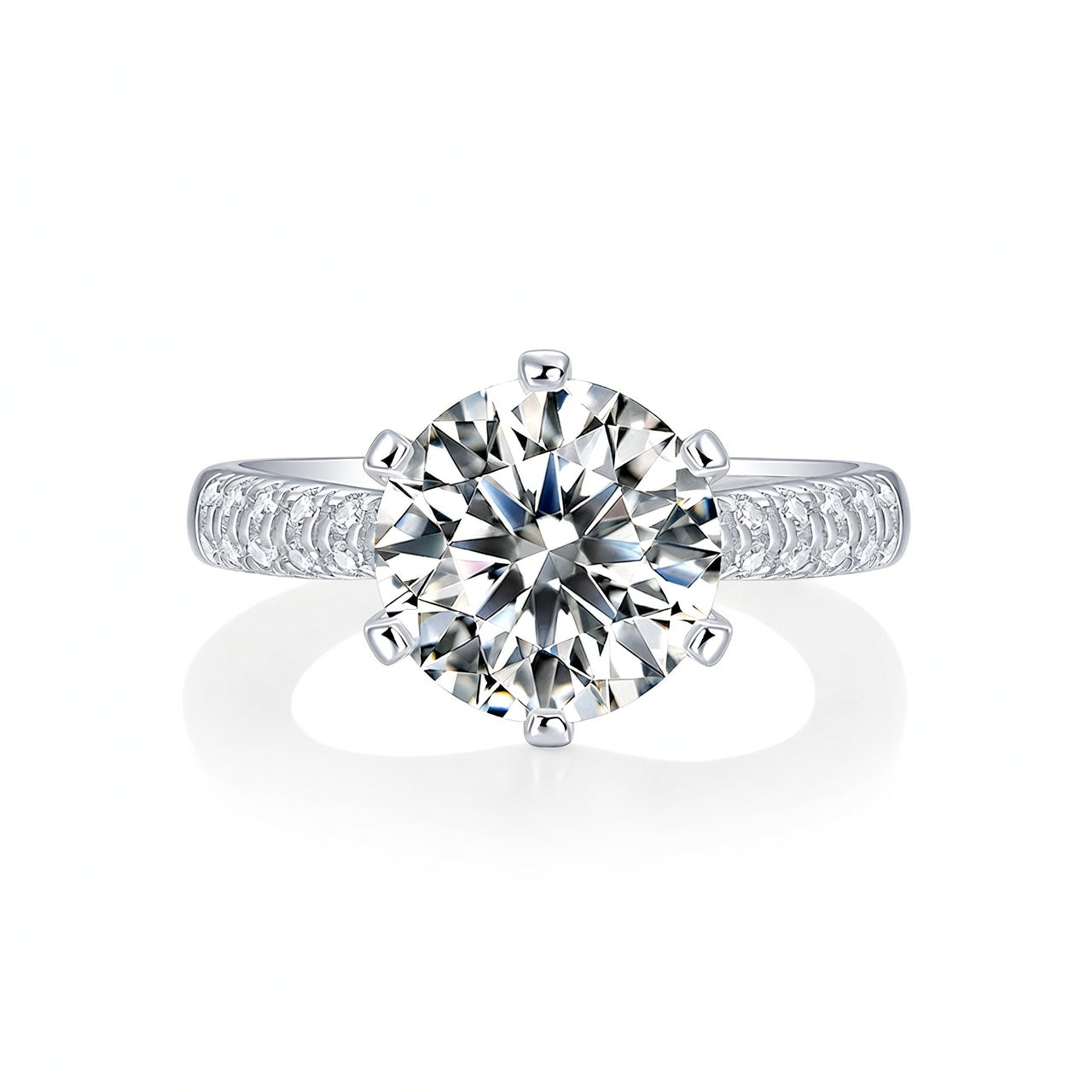 18K Gold Plated 925 Sterling Silver Geometric Round Moissanite Six-Prong Ring for Women