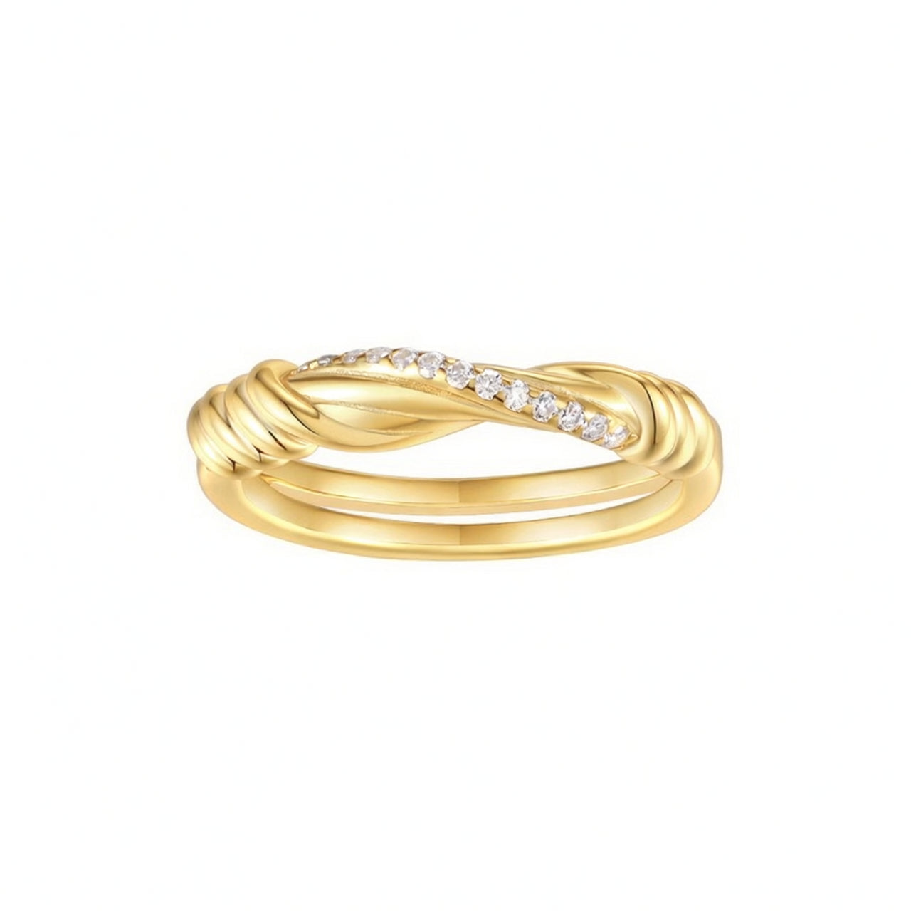 Anello in Moissanite Rotonda Geometrica Minimalista di Lusso in Argento Sterling 925 Placcato Oro 18K Design Ritorto da Donna