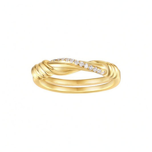 Luxury Minimalist Geometric Round Moissanite Ring 925 Sterling Silver 18K Gold Plated Twisted Design for Women
