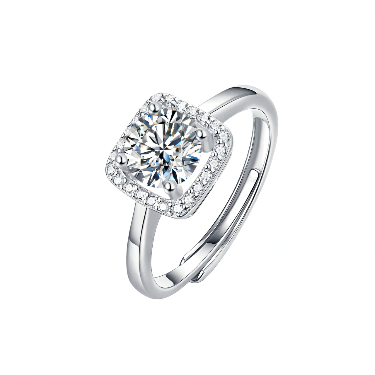 Sweet 925 Sterling Silver Geometric Moissanite Ring 18K Gold Plated 6-Prong Setting Open Adjustable Women's Jewelry