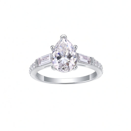 Anello da donna in argento sterling 925 placcato oro 18K, con intarsio in moissanite a forma di pera, stile INS elegante