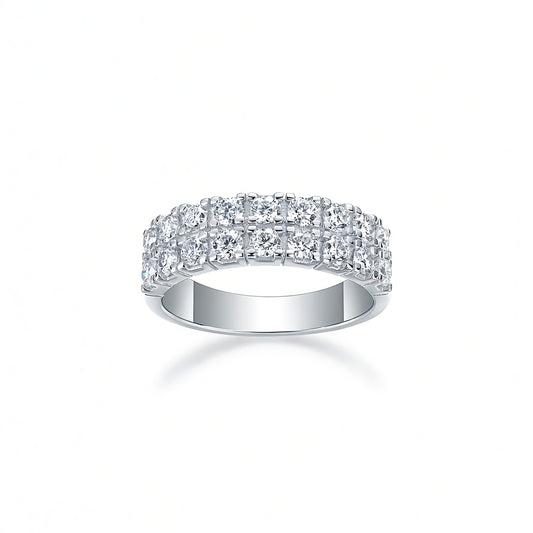 Anello in Moissanite a Doppia Fila Geometrico, in Argento Sterling 925 con Placcatura in Oro 18K