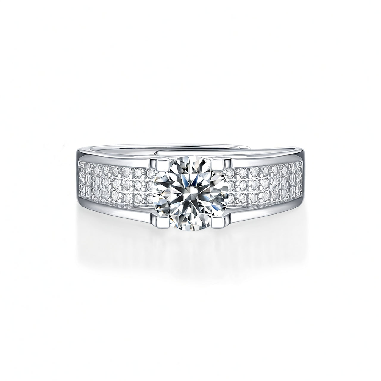Elegante Anillo Geométrico de Plata de Ley 925 con Incrustaciones de Moissanita Redonda y Ovalada, Engaste de Cuatro Garras Chapado en Oro de 18K