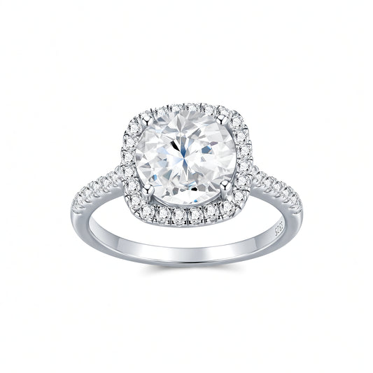 Anello in Moissanite Quadrato Geometrico di Lusso Leggero in Argento Sterling 925 Placcato Oro 18K con Micro-Pavé, Gioielli da Donna